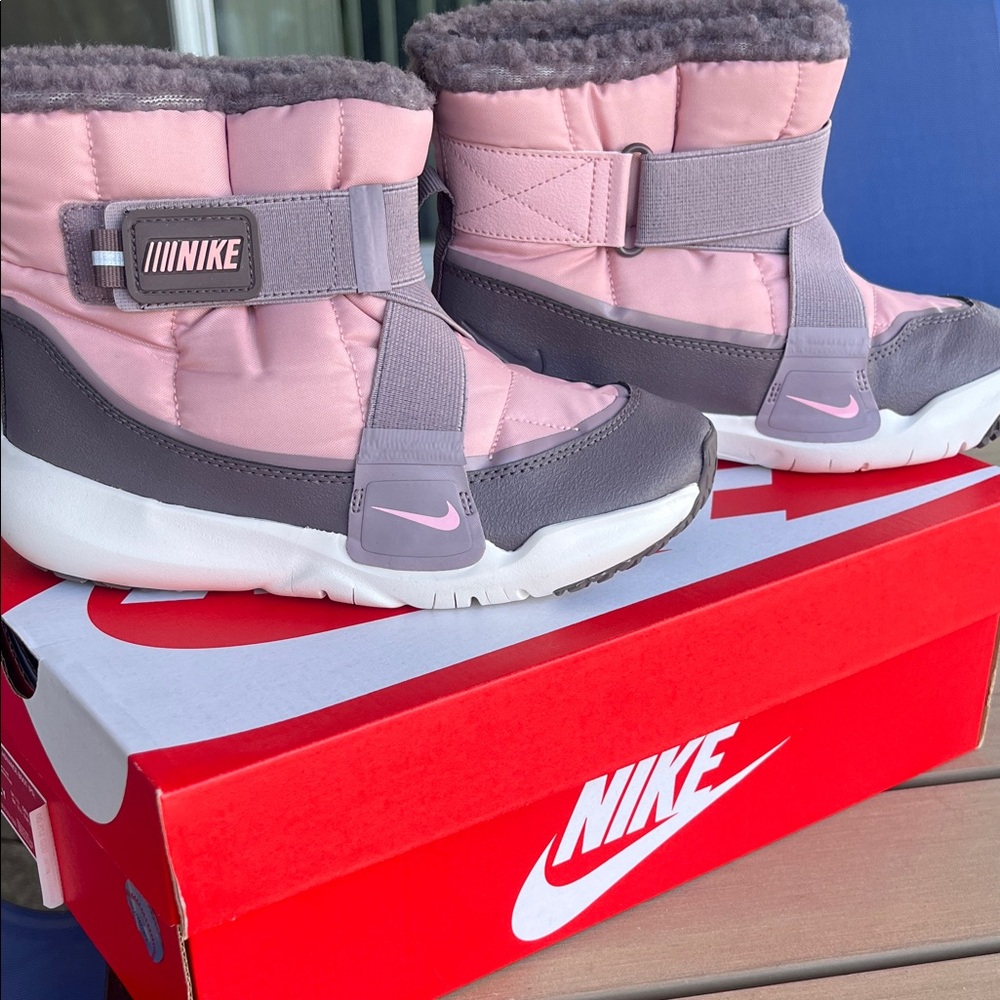 Nike Pink and Gray Snow Boots